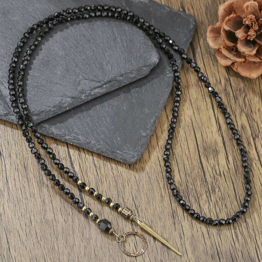 Black Bead Necklace Women'S Bold Long Boho Statement Stacked Layered Chain Choker Gothic Punk Festival Jewelry Gift For Her H260312