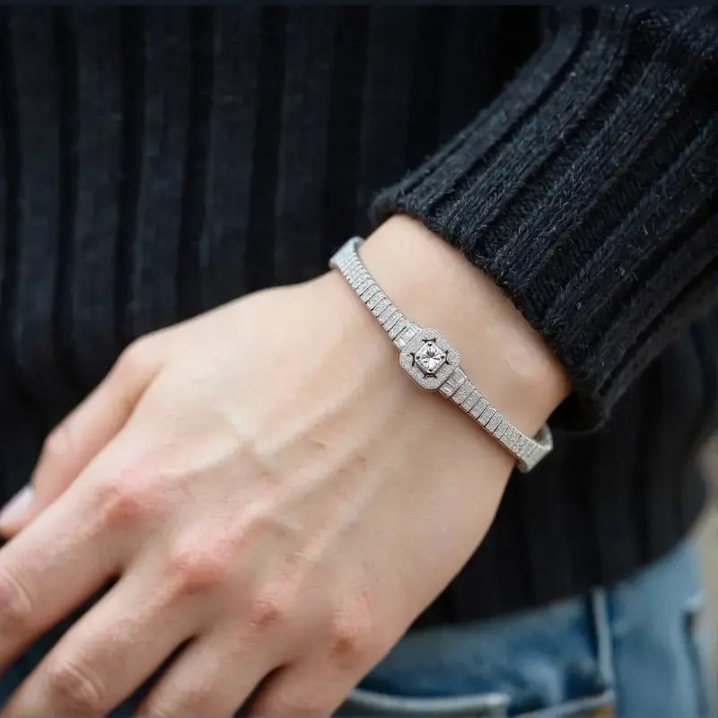 2026 Choucong 925 Silver Fill Art Deco Baguette Ziron CZ Diamond Wedding Bracelet Sparkling Handmade Vintage Jewelry Bridal Bangle Lover Gift