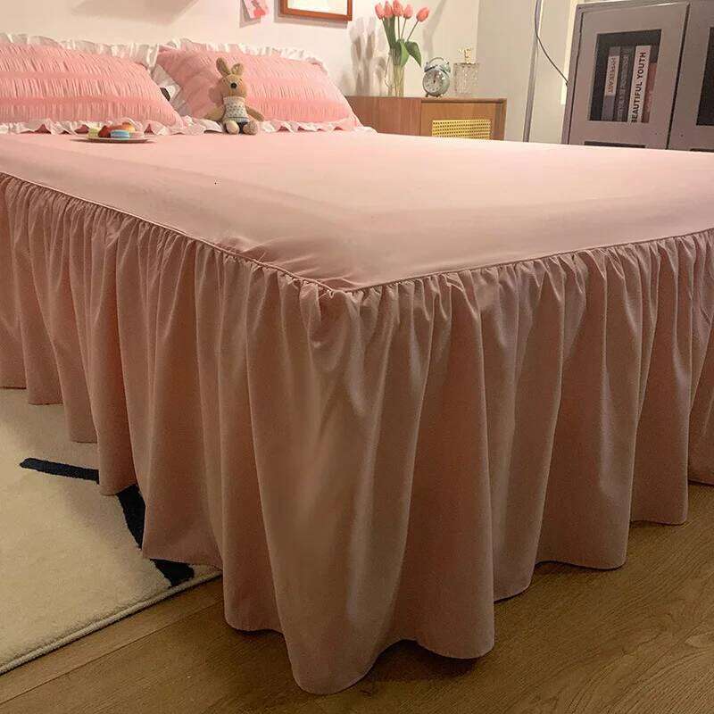 Pink Ruffled Seersucker Duvet Cover Set 3/4pcs Soft Lightweight Down Alternative Grey Bedding with Bed Skirt and Pillowcases H260311 H260312 - view 3