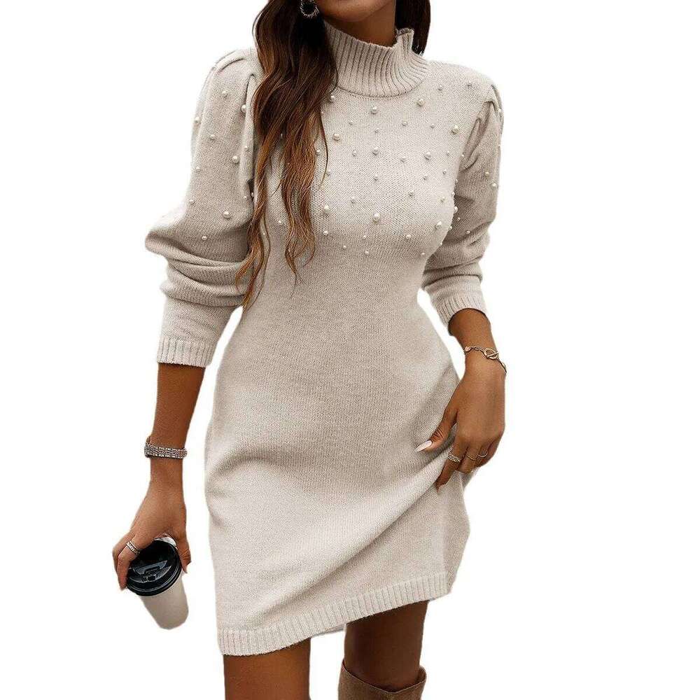 Euro-American Women's New Autumn-Winter Style Elegant Graceful Chic High-Neck Bodycon Knit Sweater Dress Z260313