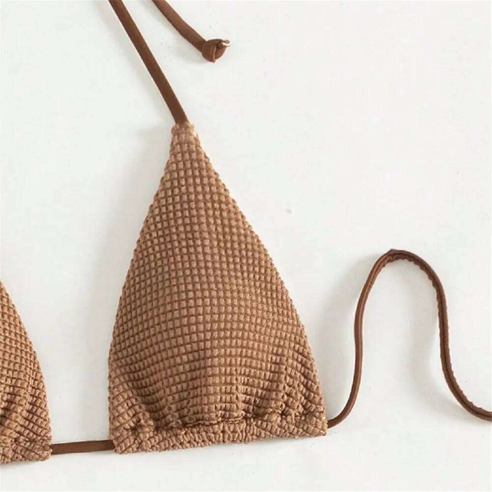 Holiday Brown Halter Solid Swimwear Sexy String Triangle Bikinis Sets 3 Pieces Swimsuit Woman 2026 Bather Micro Bikini Thong Y260303