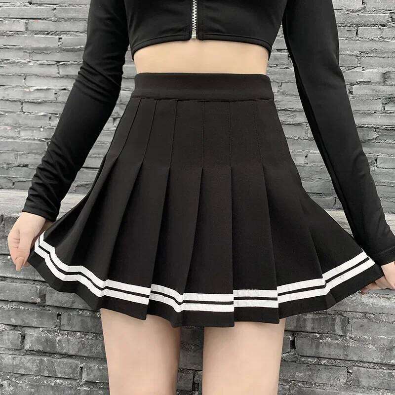 Fashion Korean Style Patchwork Harajuku Black Pleated Skirts Gothic Streetwear High Waist Mini Women Punk Skirt Z260314