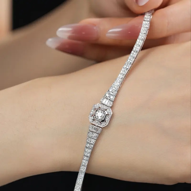 2026 Choucong 925 Silver Fill Art Deco Baguette Ziron CZ Diamond Wedding Bracelet Sparkling Handmade Vintage Jewelry Bridal Bangle Lover Gift