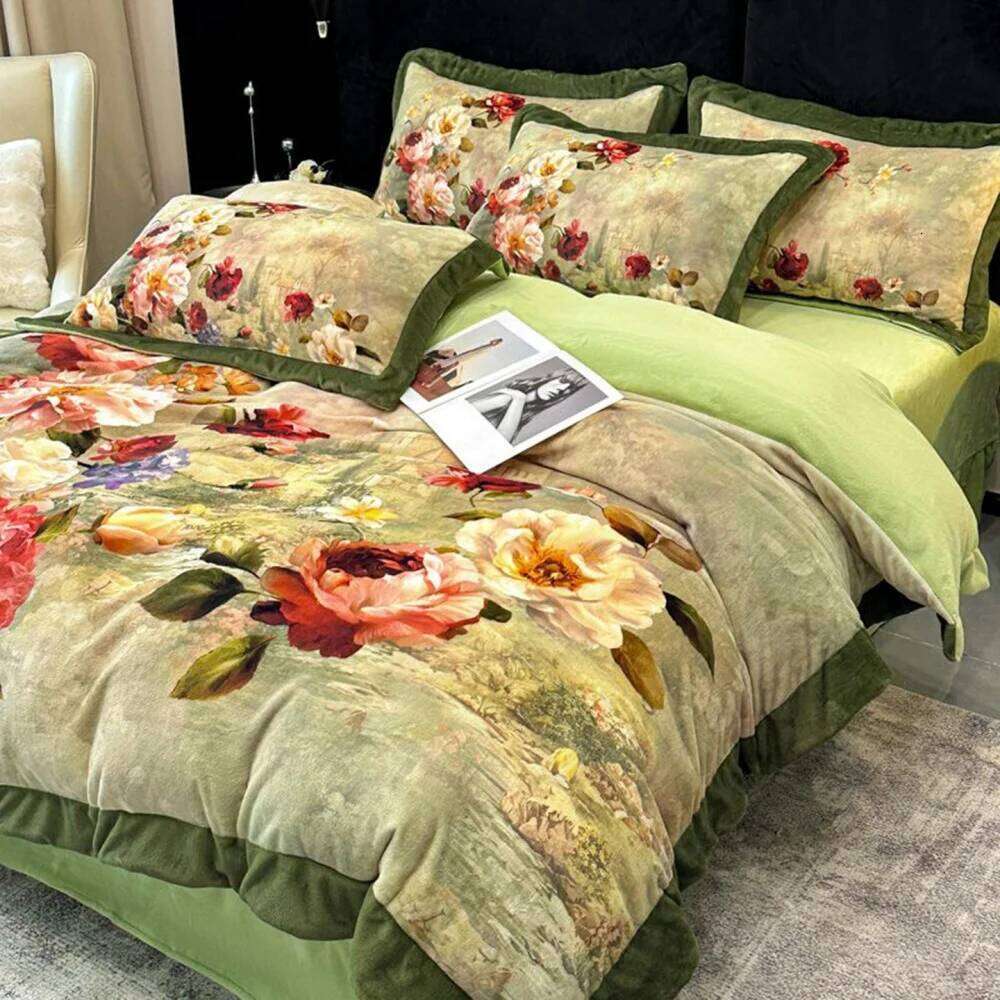 Digital Printed Thicken Milk Velvet Four-Piece Winter Warm Soft Duvet Quilt Cover Bed Sheet Pillowcase Bedding Set H260312 - view 5