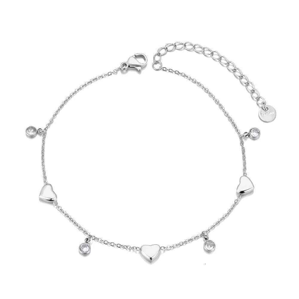 Lokaer White Cubic Zirconia Heart Chain Stainless Steel Trendy Anklet For Women Girls Fashion Delicate Summer Jewelry New A24006 Z260313