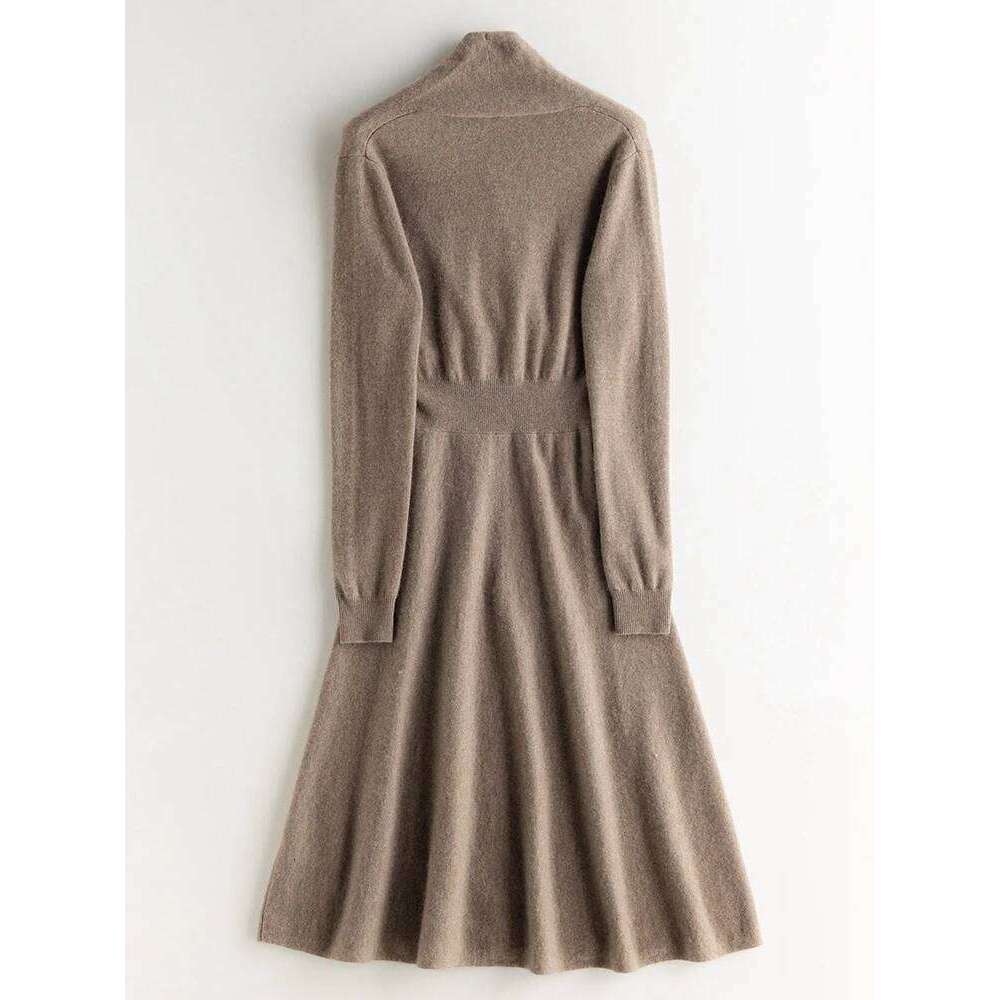 CHICUU Women 100% V-neck Waist Cinching Dresses Autumn Winter Office Lady Grace Luxury Cashmere Knitwear Z260314