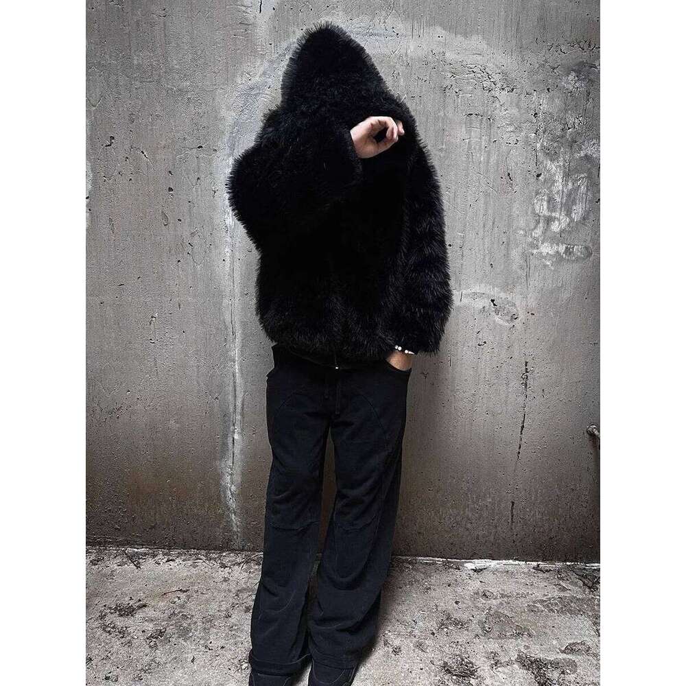 Autumn Winter Oversized Thickened Warm Black Reversible Faux Fur Parka Coat Men with Hood Zipper Fluffy Jacket 2025 Z260313