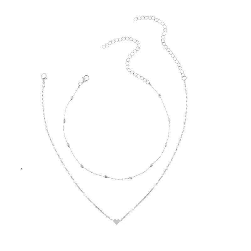 SUMENG 2024 New Fashion ly Style 2 Layers Heart Multilayer Chain Choker Necklace for Women Girl Gifts H260312