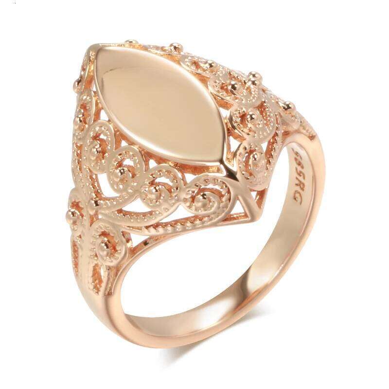 Kinel Hot Fashion Glossy for Women 585 Rose Gold Unique Pattern Rhombus Rings Ethnic Bride Wedding Jewelry 2022 New H260312