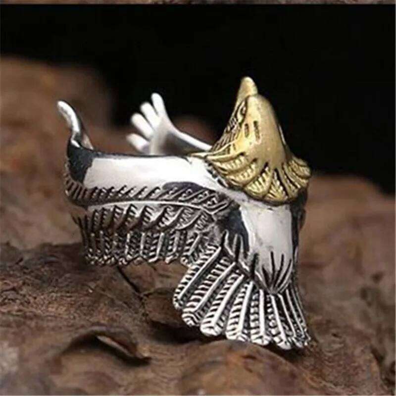 Buyee 925 Sterling Silver Unique Big Finger Cute Golden Eagle Head Open Ring for Men Women Punk Animal Fine Jewelry Circle H260312