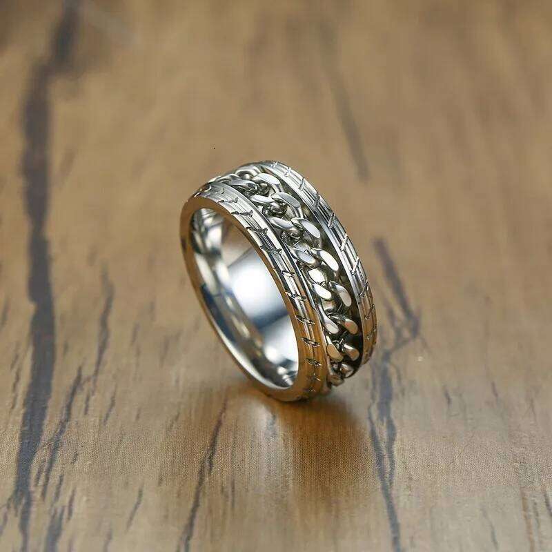 Meditation Men Spinner Spinning Ring in Stainless Steel Curb Chain Worry Anxiety Rings H260312