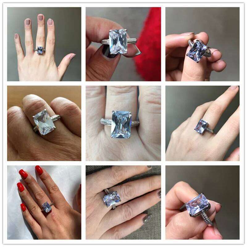 Huitan New Fashion Big Square Crystal Stone Women Wedding Bridal Ring Luxury Engagement Party Anniversary Best Gift Large Rings H260312