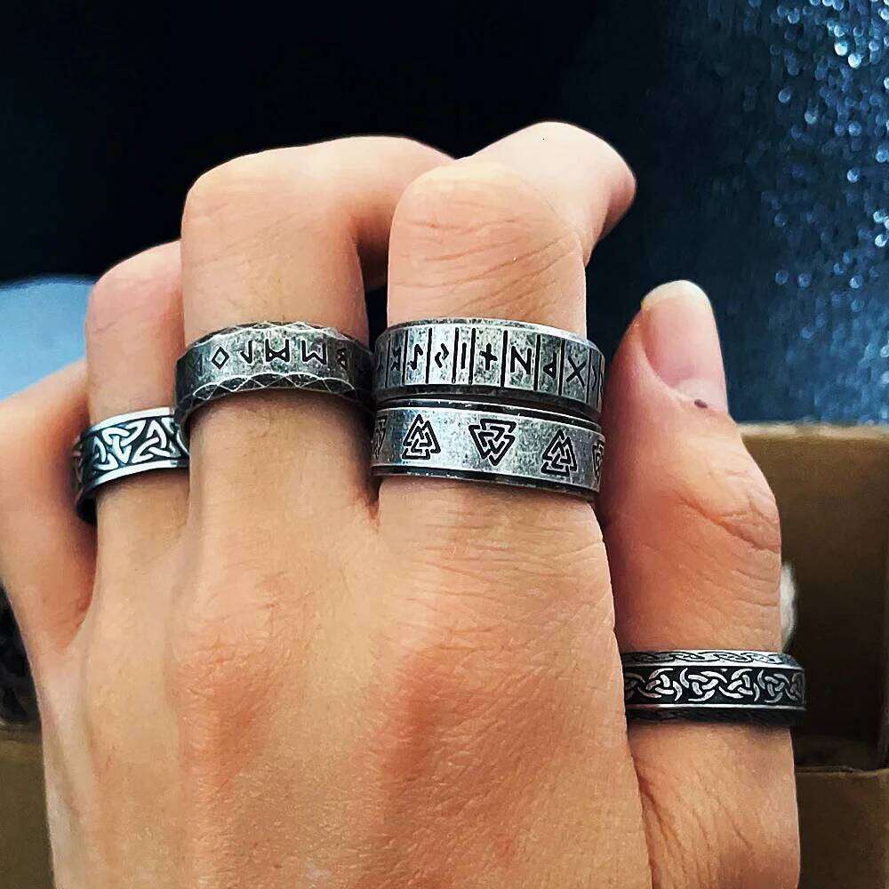 Fashion Nordic Rune Ring for Men Women Simple Amulet 316L Stainless Steel Vintage Viking Rings Jewelry Gift Wholesale H260312