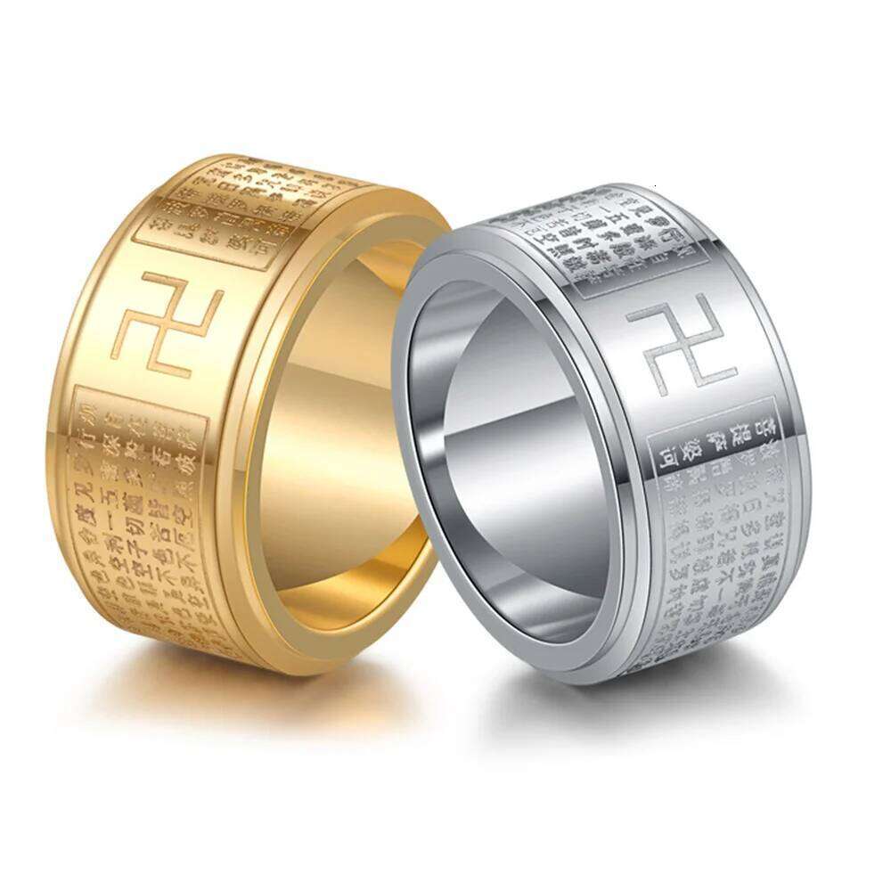 Anxiety Fidget Spinner Rings for Men Women Buddhism Swastika Stainless Steel Spinning Rotatable Ring Punk Anti Stress Jewelry H260312