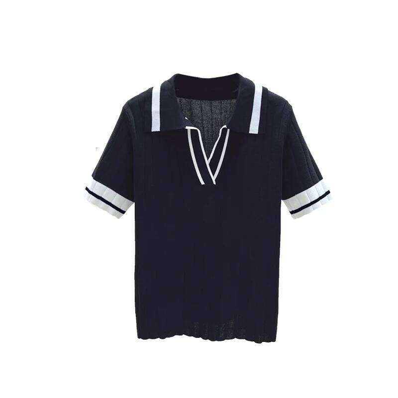 Summer Knitted Sweater Tshirt Women Casual Fashion Basic Split Tees Tops Short Sleeve Polo Collar Ladies Knitwear Jumpers Z260313