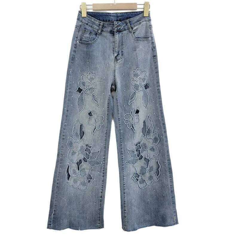 YEAE Women's Jeans High Waist Embroidery Flowers Burrs Edge Straight Wide Leg Denim Pants 2025 New Fashion Spring Z260313
