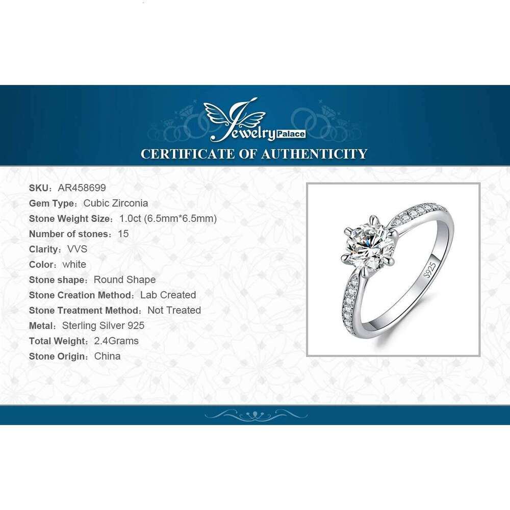 JewelryPalace 5A CZ Solitaire Classic Design 925 Sterling Silver Wedding Engagement Ring for Woman Anniversary Gift Fine Jewelry H260312