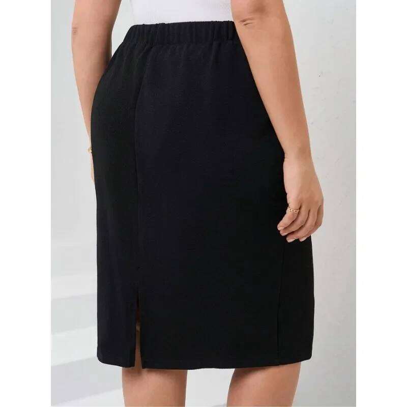 Plus Size 1XL-5XL Women's Elastic Mid Slimming-fit High Waisted Trendy Knee Length Ladies Clothing Tight Skirt Z260314