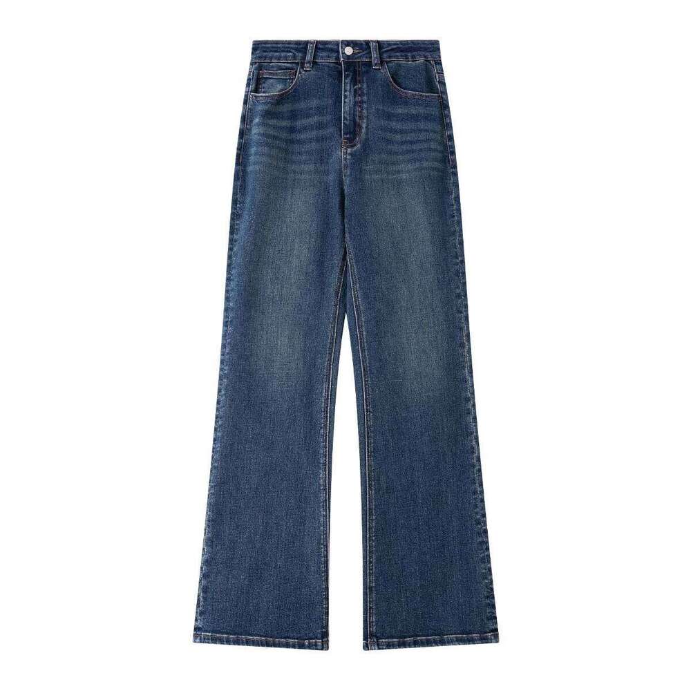 VIMLY Women's Denim Pants 2025 Winter Retro Washed Waist Cinching Slim Flared Jeans Elegant Button Pocket Women Bottoms 75219 Z260313