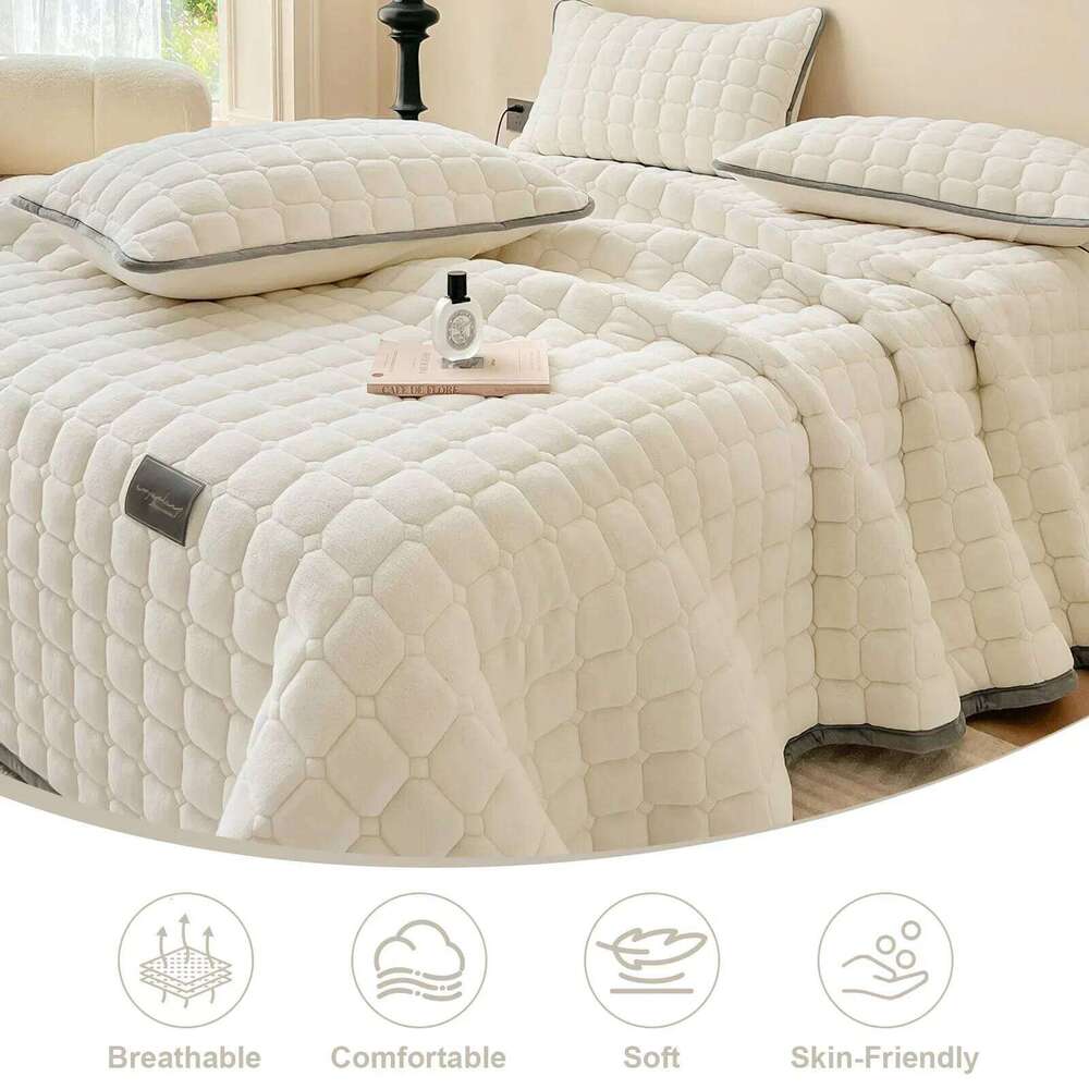 Quilt King Size Lightweight Velvet Comforter Oversized Bedspread Coverlet Quilted Bedding Set 2 Pillowcase H260312 - view 5