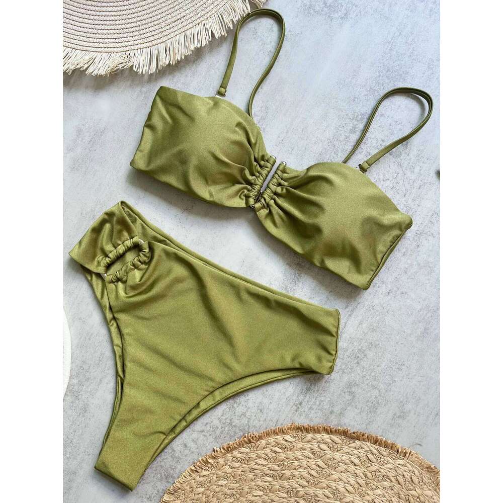 Bandeau Push Up Women Swimsuits Sexy Female Swimwear Brazilian Bikini Set Thong Biquini Swim Suits Solid Beachwear 26H0313