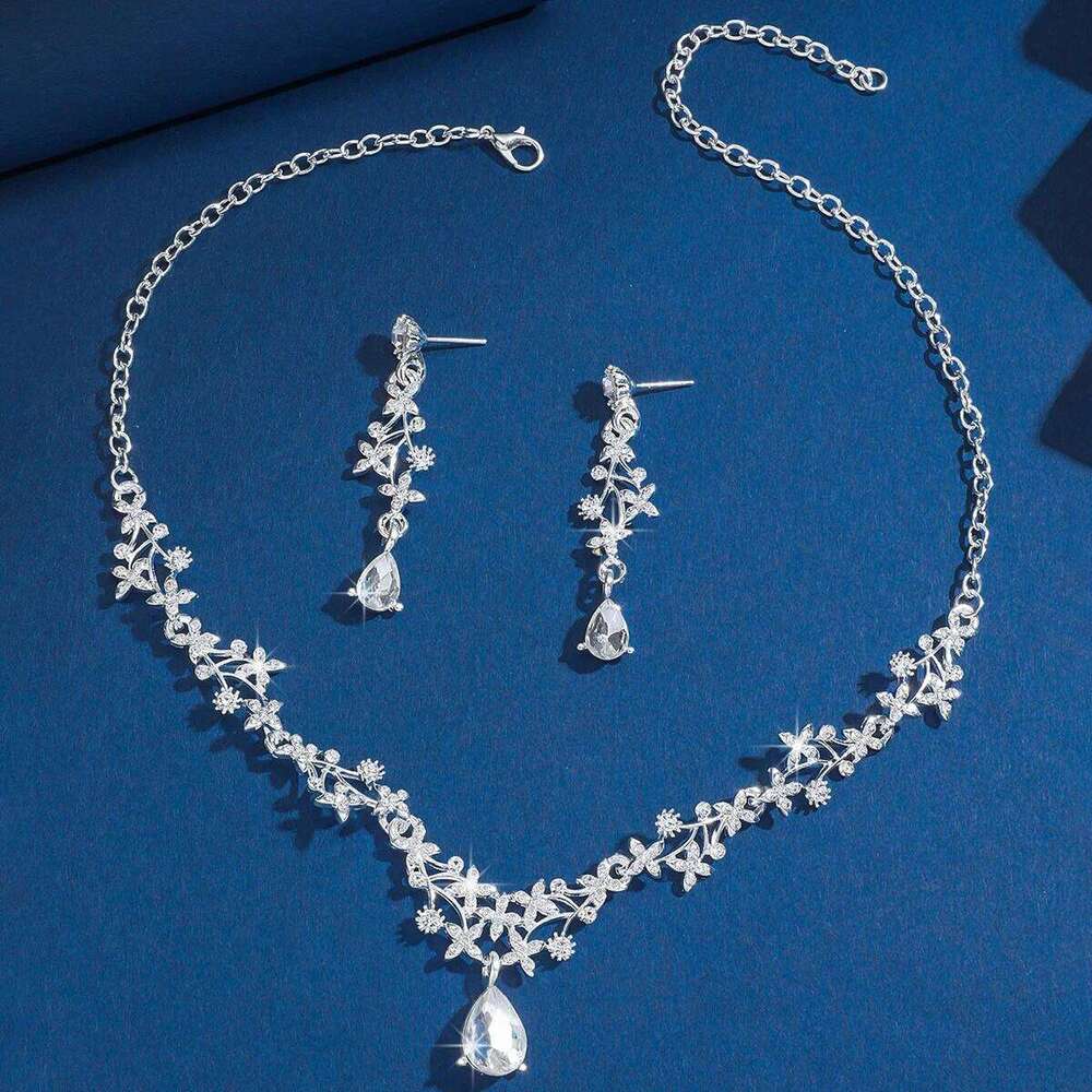 3PC Season Women's Flower Hollow Water Drop Necklace Earrings Jewelry Set Wedding Banquet Party Holiday Gift Z260313