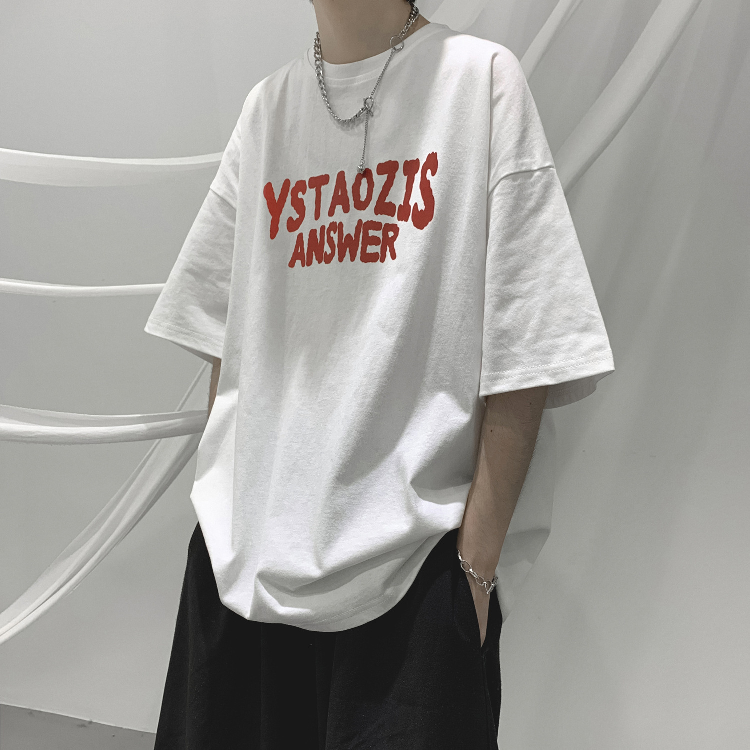 Men's Summer Trendy Couple's Designer T-shirt Fivequarter Sleeve Tee Chic Retro Polo Hong Kong Designer Hoodie Style Shortsleeve White Top