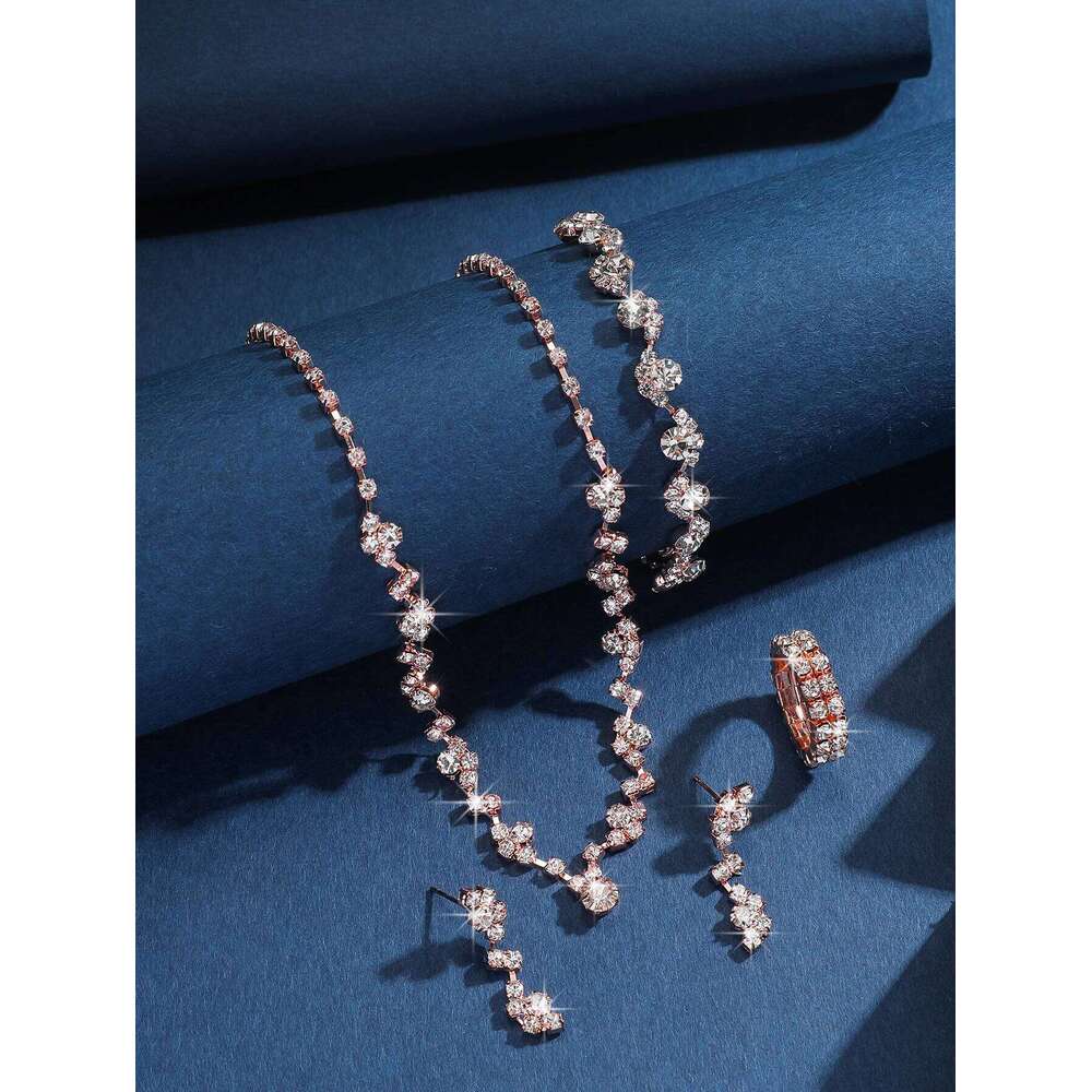 Elegant Crystal Jewelry Set Necklace Earrings Bracelet Stretch Ring for Women Party Daily Z260313