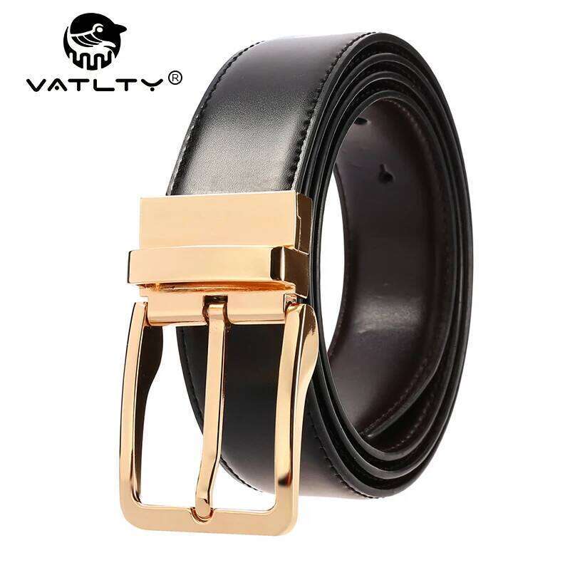 VATLTY New Men's Leather Alloy Pin Buckle Gold Natural Cowhide 130cm Silver Belt Trousers Reversible Girdles for Male Z260226