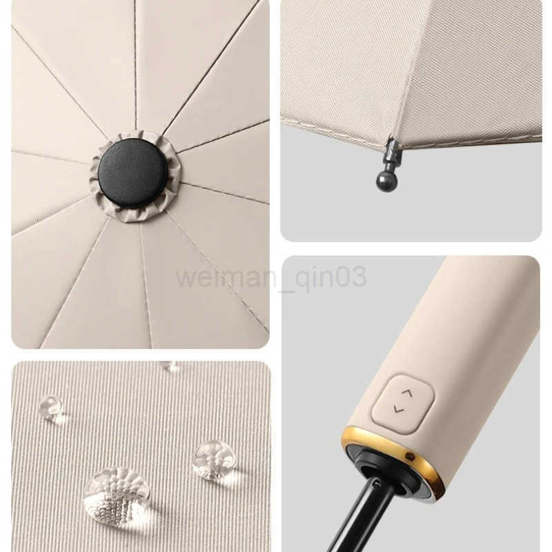 10 Bone Black Glue Fully Automatic Umbrella with Thick and Durable Keel Three Fold Umbrella UV Resistant Folding Beach Umbrella H260314