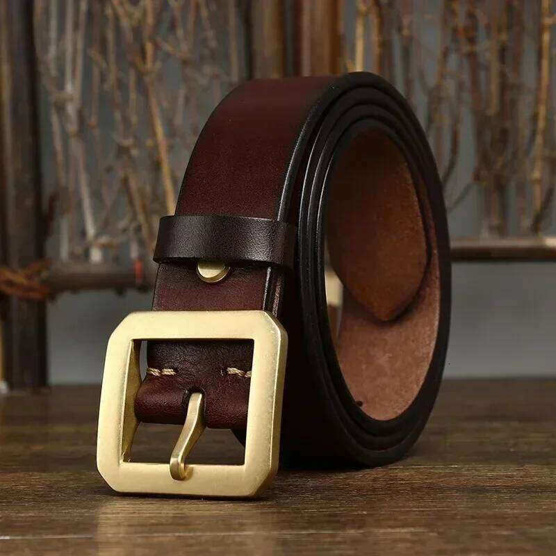 3.8CM Thick Cowhide Copper Brass Buckle Genuine Leather Casual Jeans Belt Men High Quality Waistband Male Luxury Strap Cintos Z260226