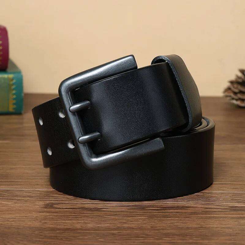 100-125cm 4.3cm Wide Thick Real Cowskin Genuine Leather Belt For Men High Quality Double Pin Buckle Cowboy Business Strap Z260226