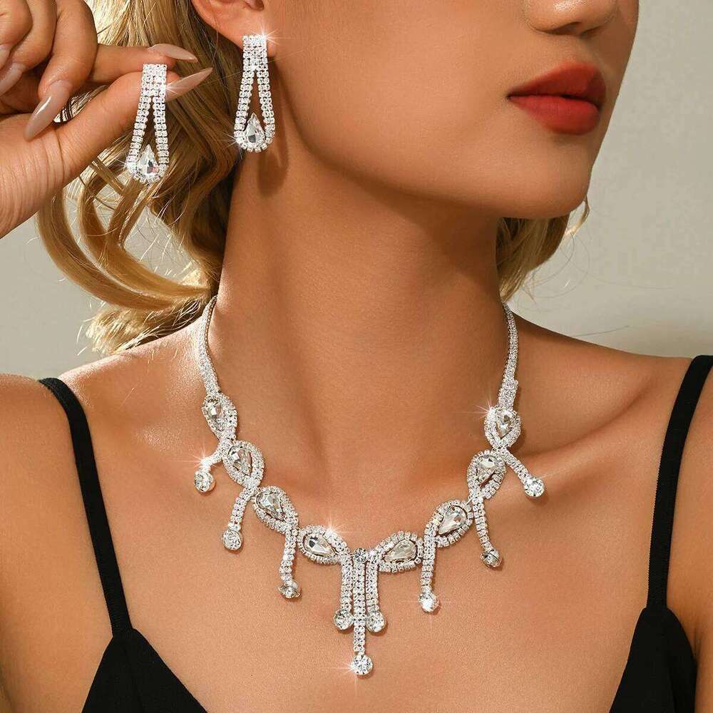 Elegant style of socialite, multi colored new necklace, earrings, two-piece set, versatile evening dress accessories Z260313