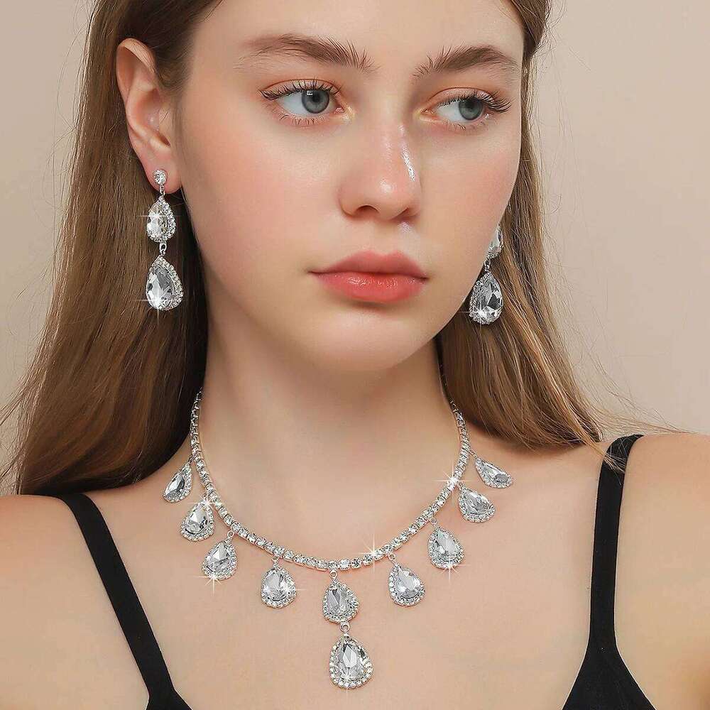 3PC Women's Fashionable Water Drop Necklace Earrings Jewelry Set with High Luxury, Suitable for Wedding, Party, Festival Gifts Z260313