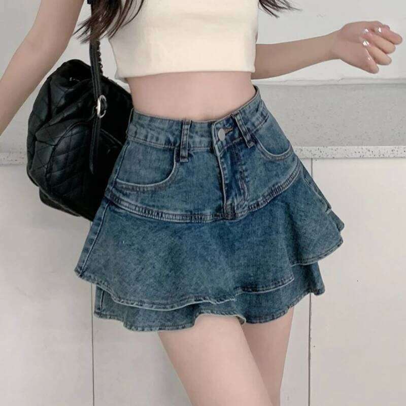 Ruffles Denim Skirts Women Summer Y2k Hot Girls Kawaii High Waist Faddish Vintage Streetwear Mini Skirt All-match Sexy Faldas Z260314