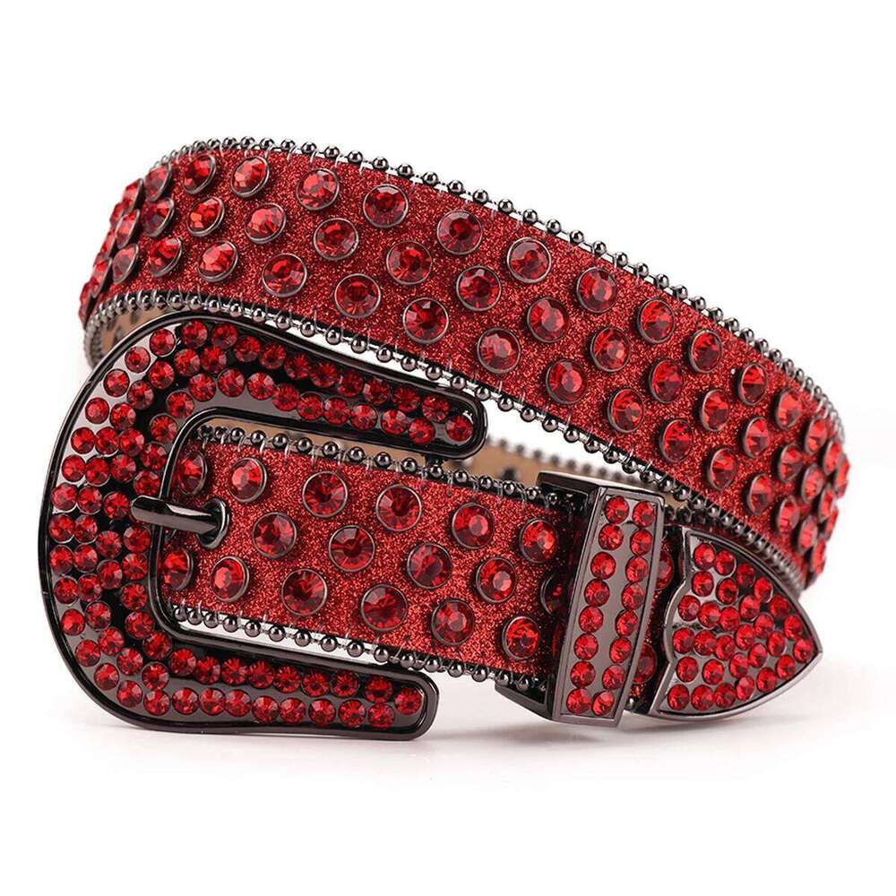 Men's Women's Fashion Sparkle Red Rhinestone Strap Western Cowboy Cowgirl Bling Crystal Studded Belt for Jeans Dress Z260226