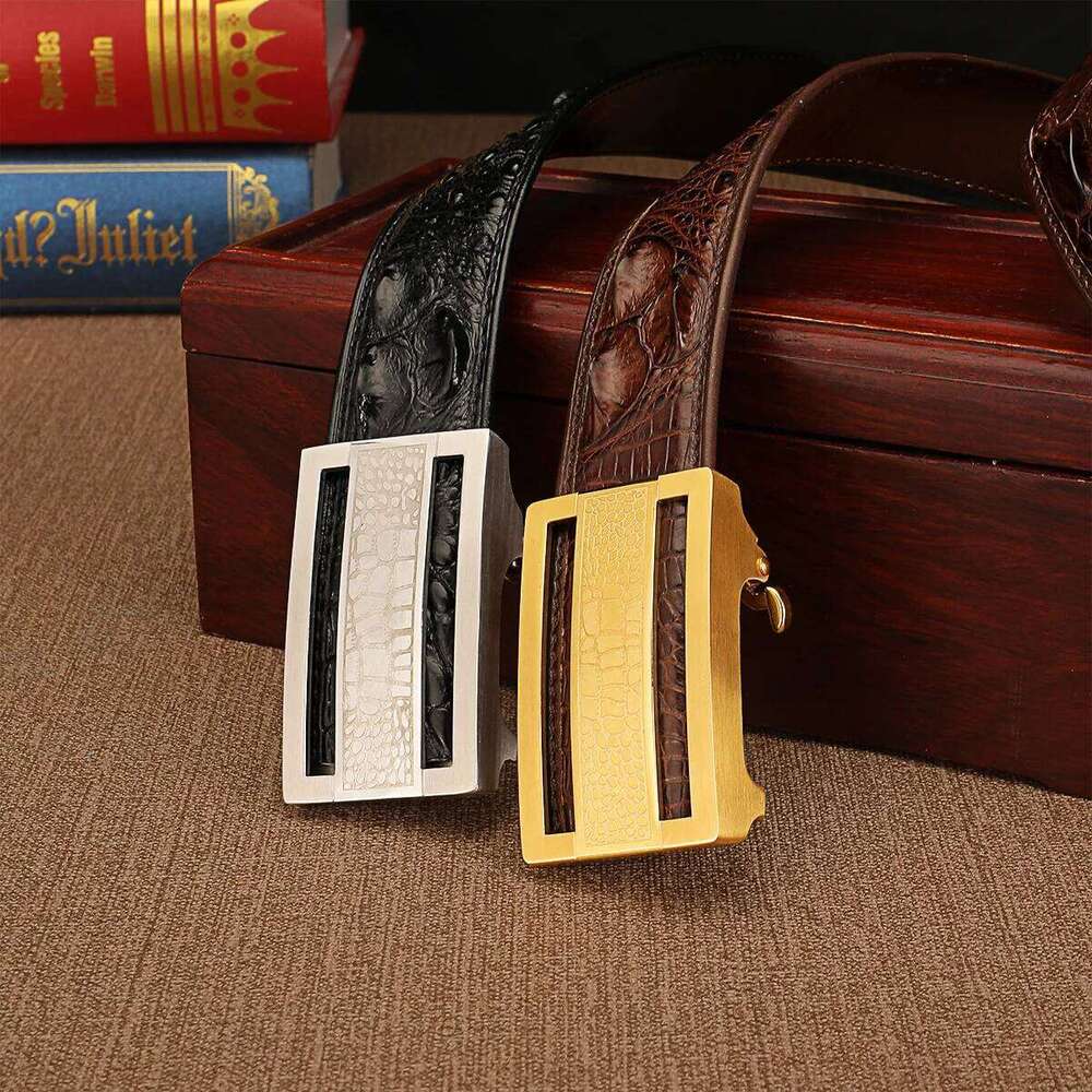 2024 New Crocodile Leather business and leisure Automatic Buckle Waist Belt for men's inner wear slide belt 45 Z260226
