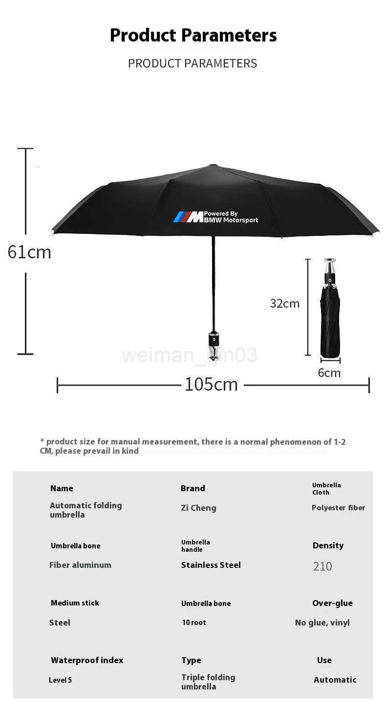 For BMW M Motorsport F10 F15 F25 F30 G20 G30 E39 E46 E60 E90 X1 X3 X4 X5 X6 X7 Car Automatic Folding Windproof Sunshade Umbrella H260314