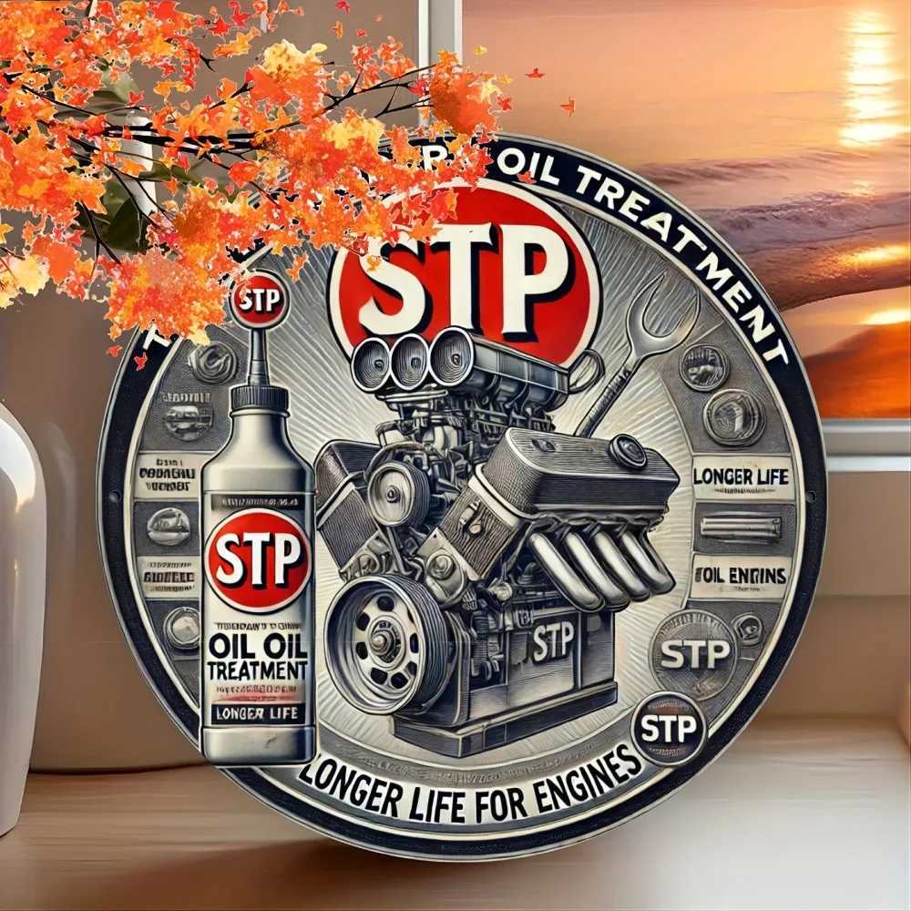 8x8 Inch Round Vintage Gas Station Car Repair Metal Wall Sign Todays STP Design for Garage Home Bar Cafe Outdoor Room Decor D260314