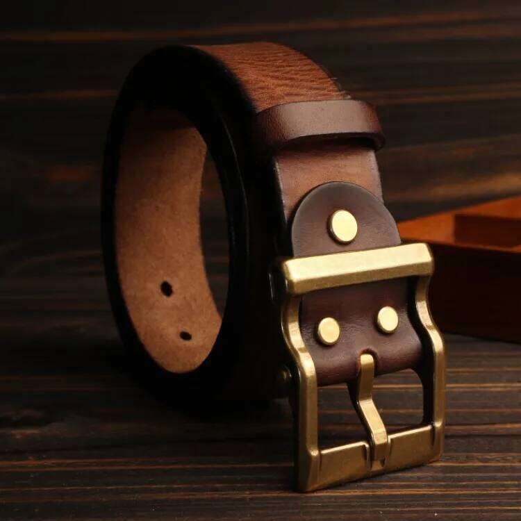 Retro Heavy Metal Rock Style Brass Pin Buckle Casual Men's Leather Belt Vintage Luxury Handmade Top Layer Cow Jeans Soft Belts Z260226