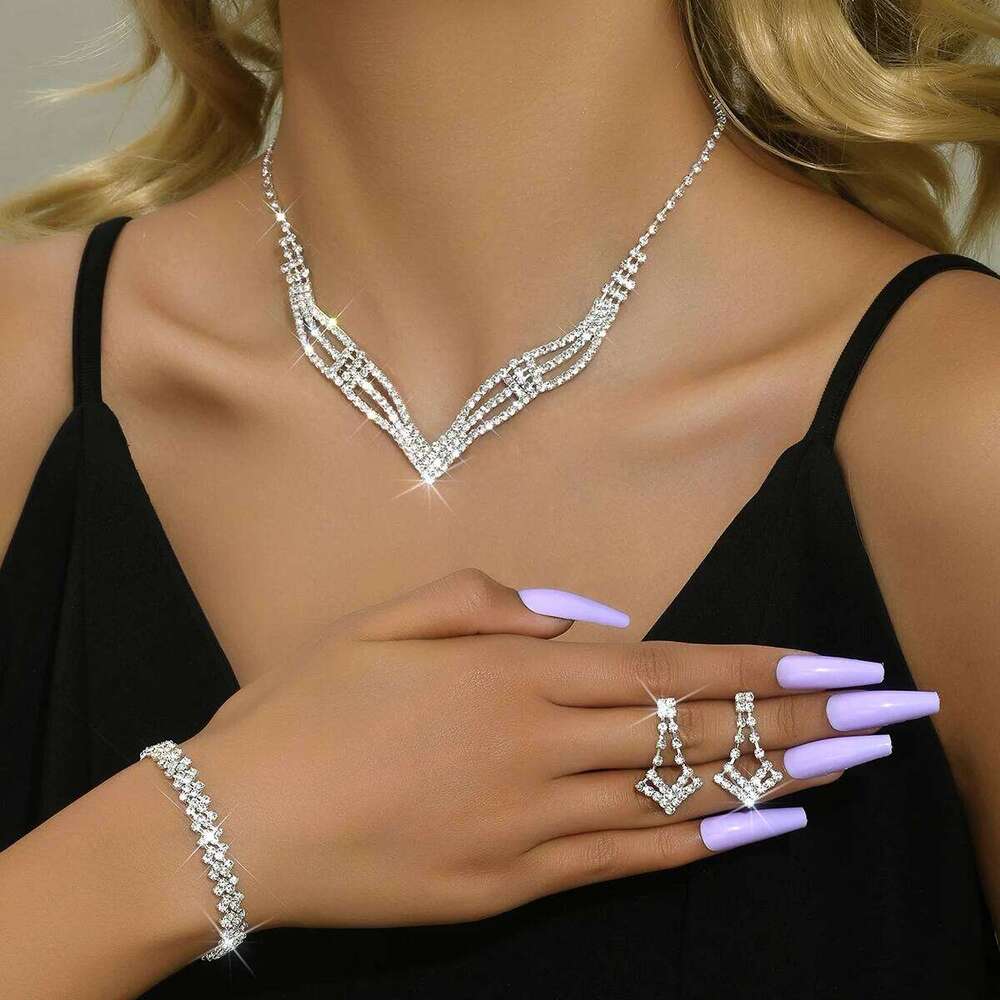 Fashionable design, elegant with rhinestones, super sparkling temperament, light luxury style jewelry set for women Z260313
