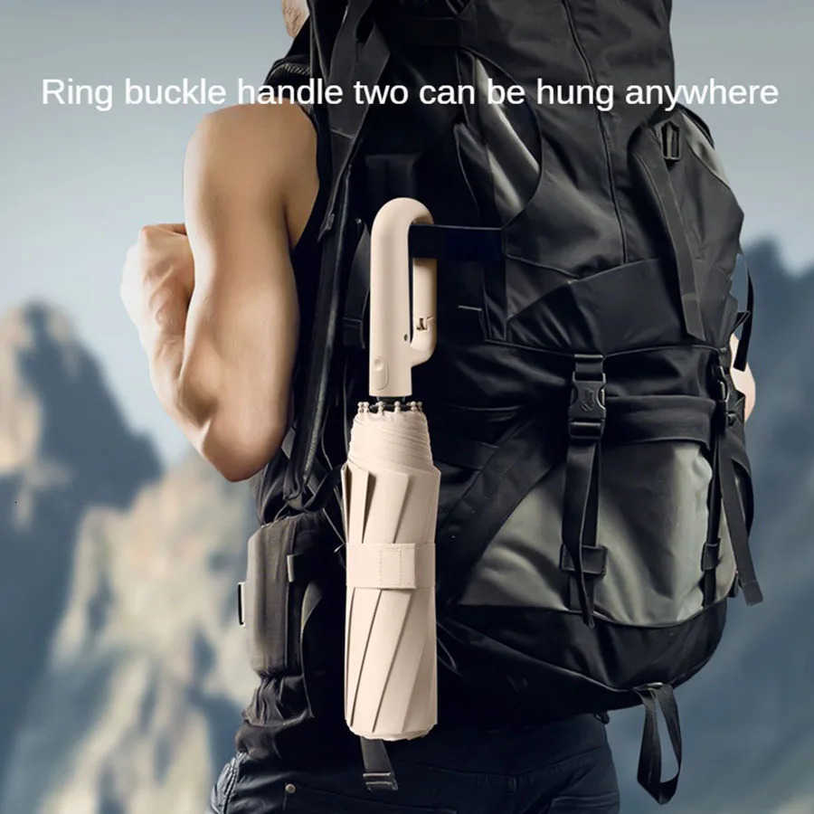 Extra large 10-bone ring buckle umbrella forward fully automatic portable wind-resistant dual-purpose folding rain black glue H260314