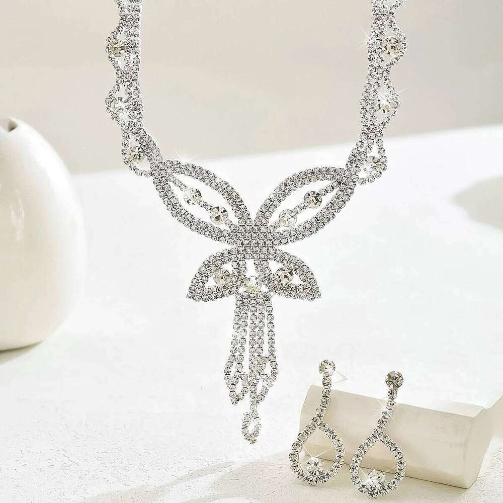 3PC Fashion Copper Claw Chain Bow Tassel Necklace Earrings Bracelet Bridal Jewelry Set Wedding Banquet Party Festival Gift Z260313