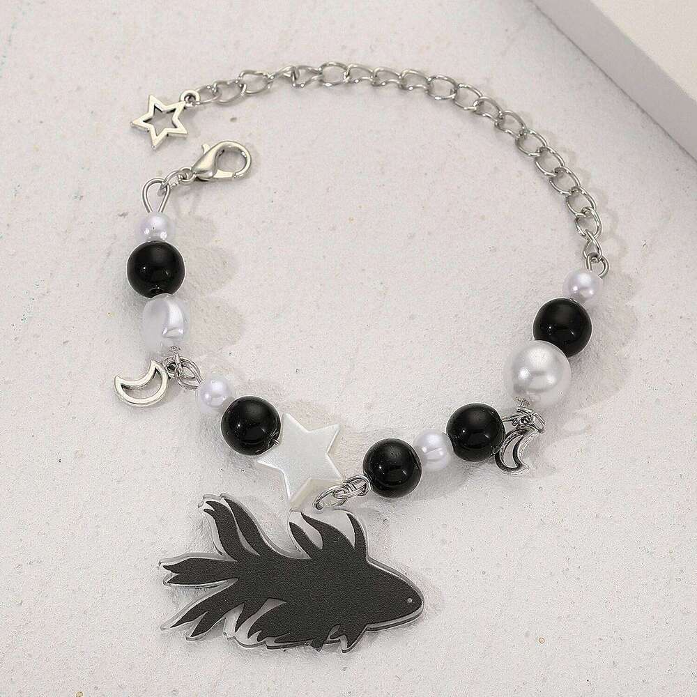 Crystal Star Pentagram Imitation Pearl for Women Girl Vintage Aesthetic Charm Bead Fish Chain Bracelet Jewelry Gift Z260313