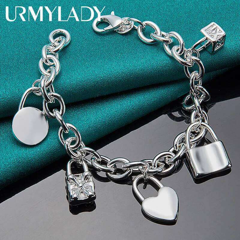 URMYLADY 925 Sterling Silver Lock Pendant Bracelets For Women Men Wedding Party Fashion Jewelry Z260313
