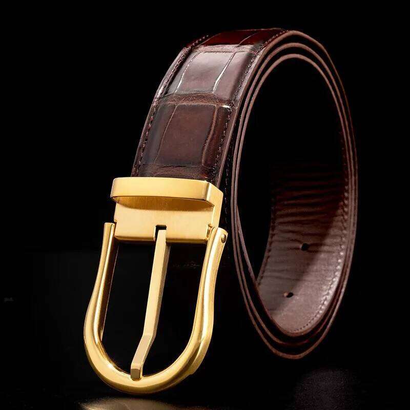 Crocodile men's genuine needle without splicing belly leather stainless steel buckle waist belt Z260226