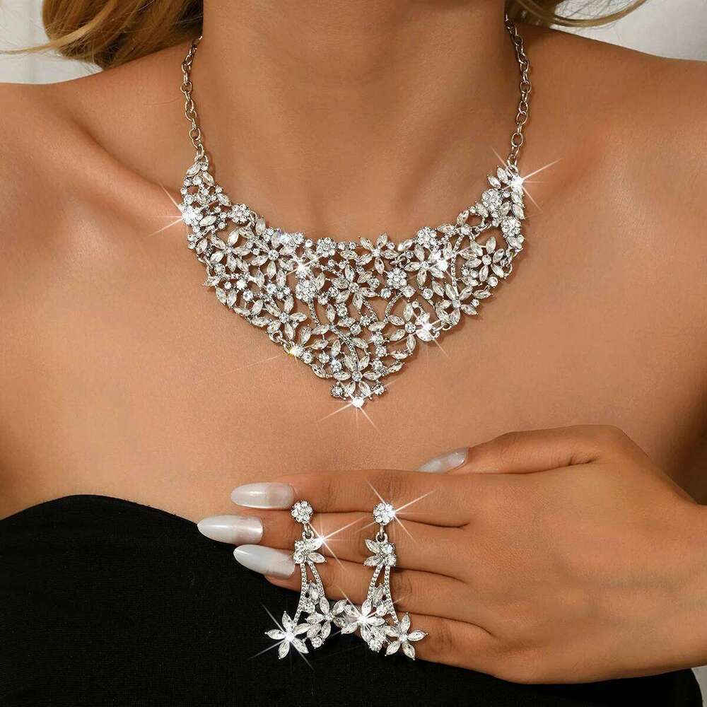 European and American popular retro necklace women's 2-piece set, leaf flower personalized fashion jewelry accessories Z260313
