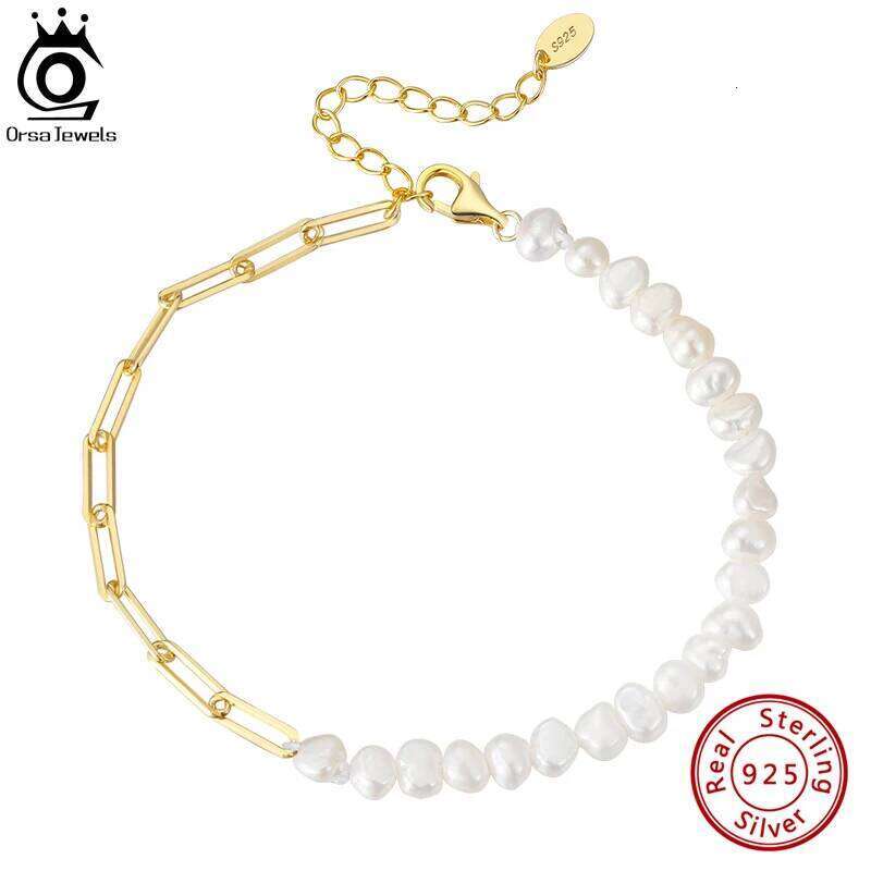 ORSA JEWELS 925 Sterling Silver Vintage Chunky Paper Clip Link Chain Bracelet with Pearl for Women Girls Fashion Jewelry GPB01 Z260313