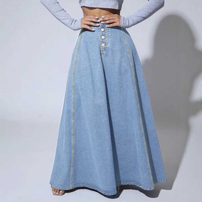 Retro Foreign Style Design Sense Single Breasted Denim Skirt Womens Swinging A Word Skirt M260314