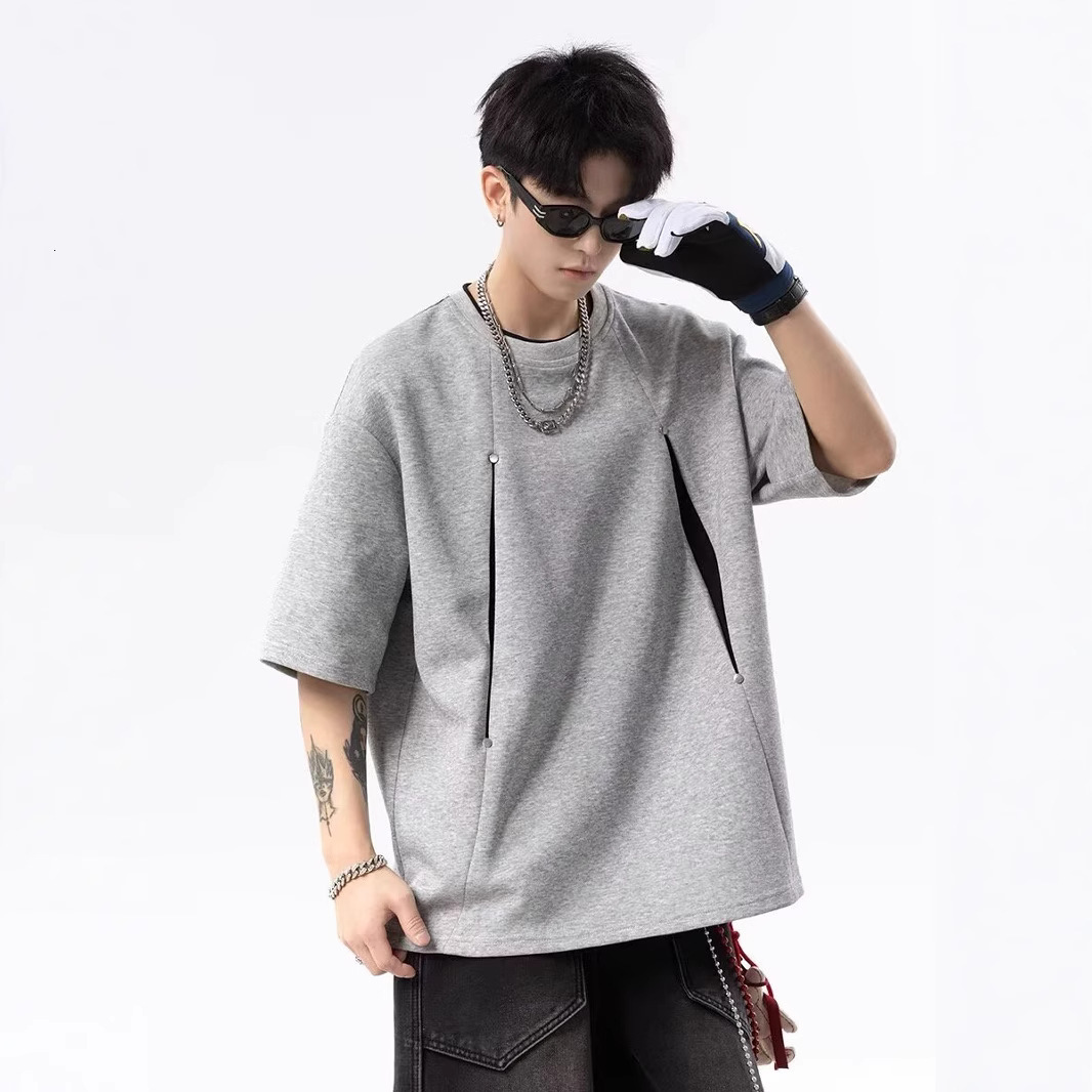 Clean And Wellfitting Structured Patchwork Shortsleeve Men's Summer American High Street Style Cool And Fashionable Designer T-shirt Small Designer Hoodie Polo